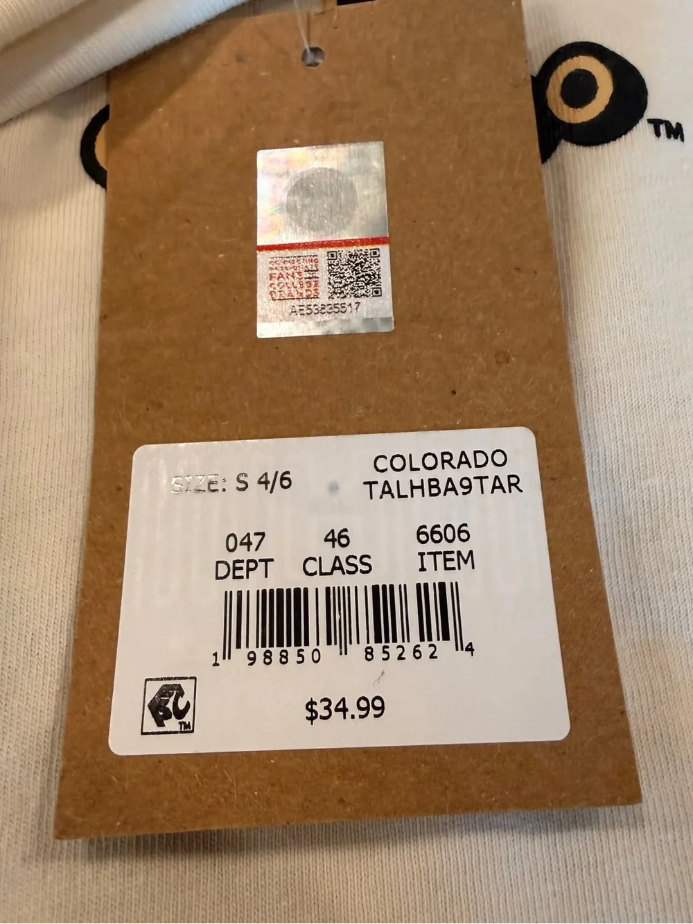 NWT Colorado Buffaloes Youth Small 4/6 Long Sleeve Tee Cream NCAA